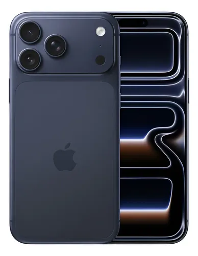 iPhone 17 Pro Max azul-profundo visto pela frente e por trás