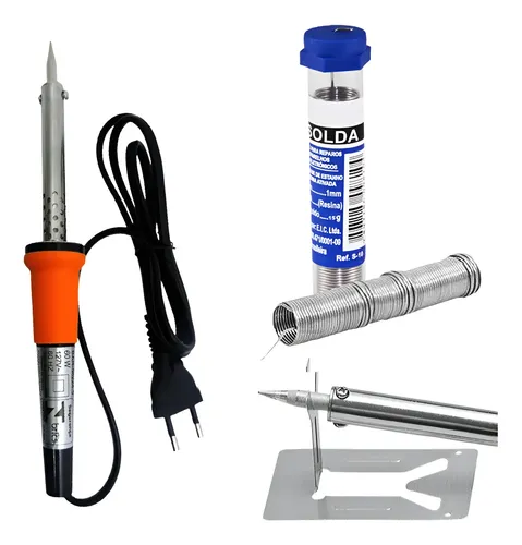 Kit com ferro de solda de 60 watts e acessórios
