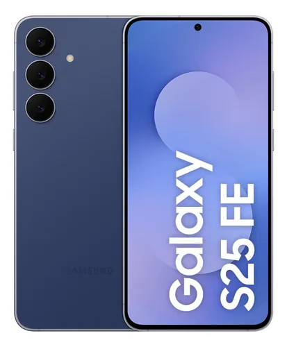 Samsung Galaxy S25 FE azul-marinho visto pela frente e por trás